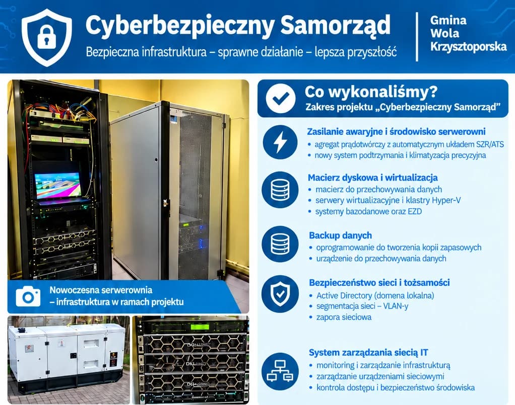 Gmina Wola Krzysztoporska zmodernizowała infrastrukturę IT w ramach projektu „Cyberbezpieczny Samorząd”